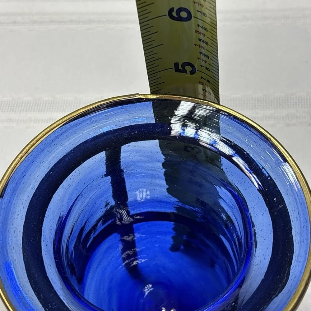 COBALT BLUE BLOWN GLASS COPPER BRASS FLOWER WROUGHT IRON VOTIVE CANDLE HOLDER